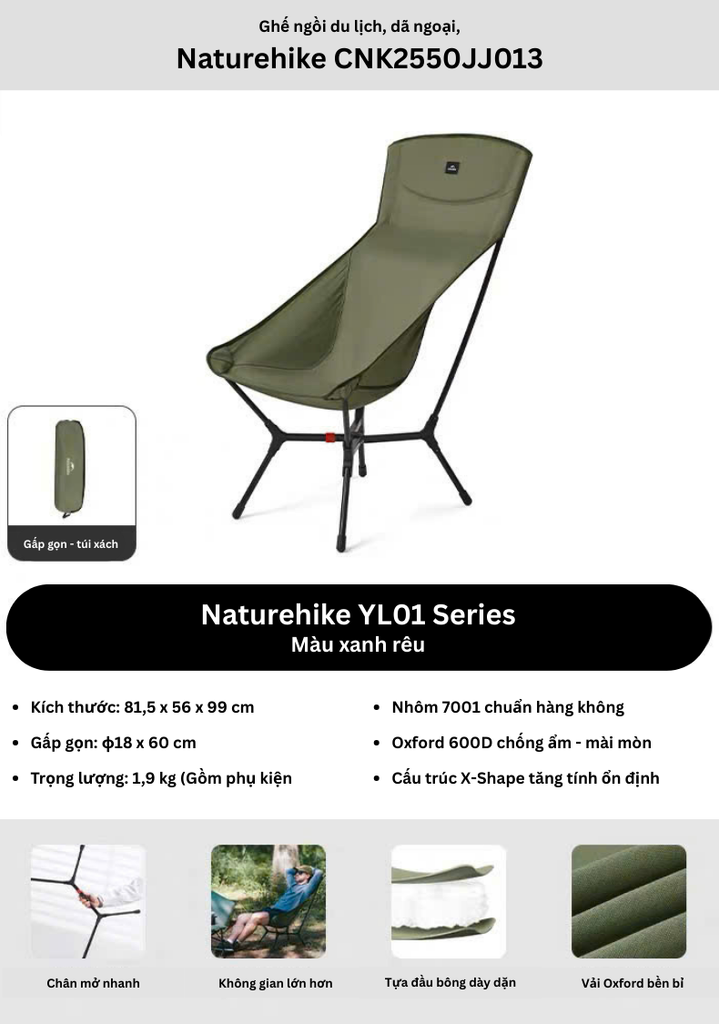 Ghế tựa lưng cao ngoài trời Naturehike CNK2550JJ013 - Naturehike YL01