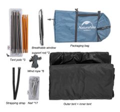 Lều du lịch, cắm trại 3 người chống gió, mưa NatureHike NH19G001-Y