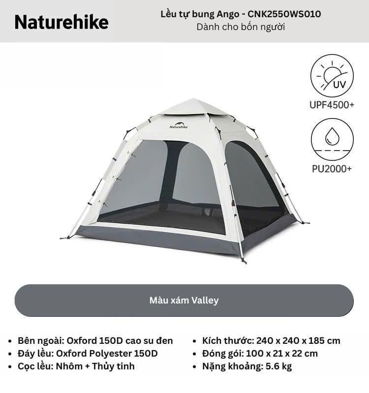 Lều tự bung keo Cao su Titan đen Naturehike Ango CNK2550WS010