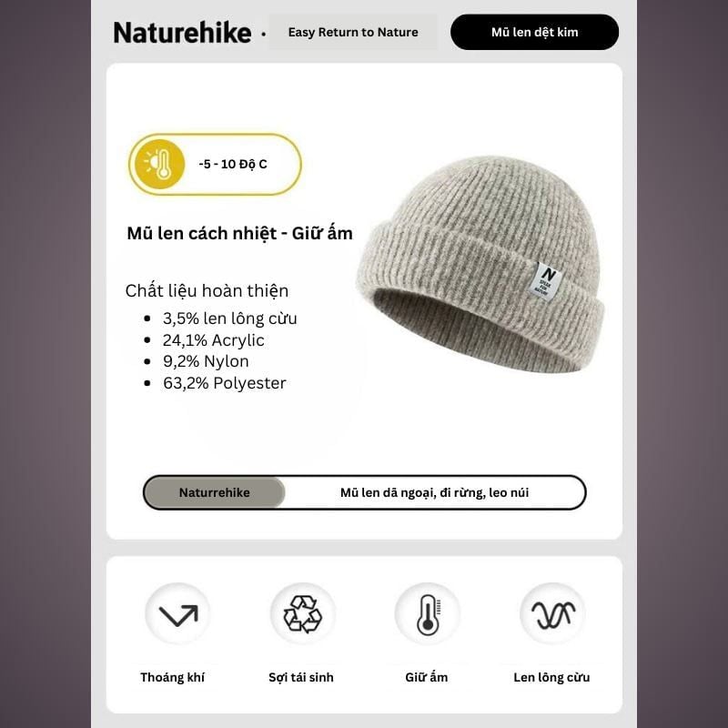 Mũ len chống ẩm Naturehike CYY2341LF015