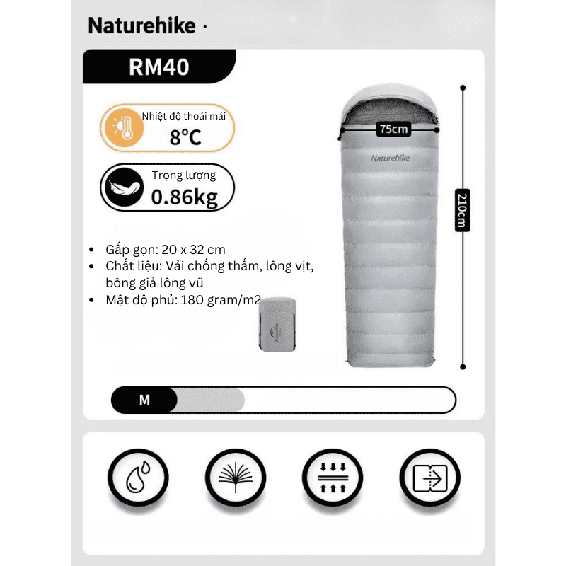 Túi ngủ phong bì có mũ Naturehike NH22YD003