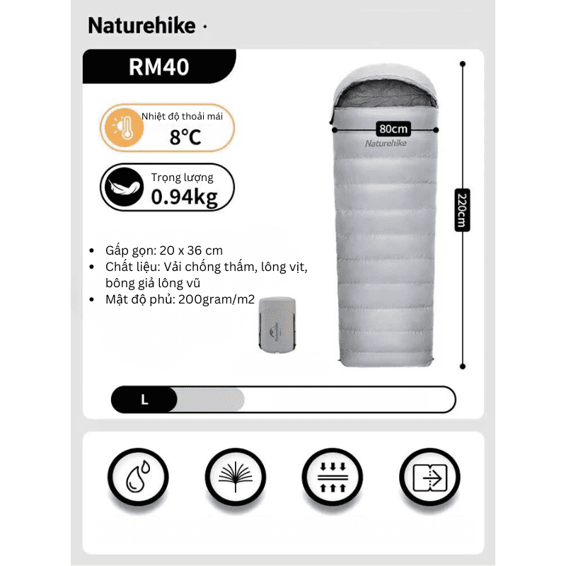 Túi ngủ phong bì có mũ Naturehike NH22YD003