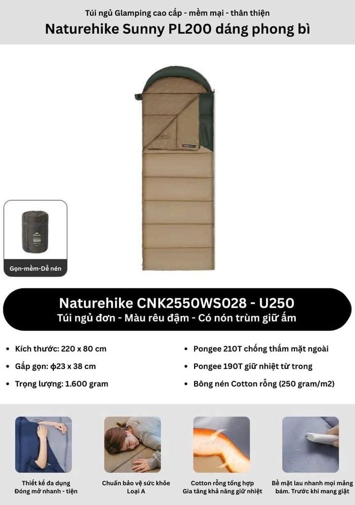 Naturehike CNK2550WS028 - Túi ngủ phong bì du lịch, văn phòng