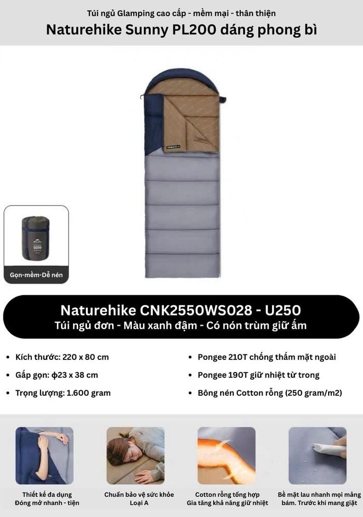 Naturehike CNK2550WS028 - Túi ngủ phong bì du lịch, văn phòng
