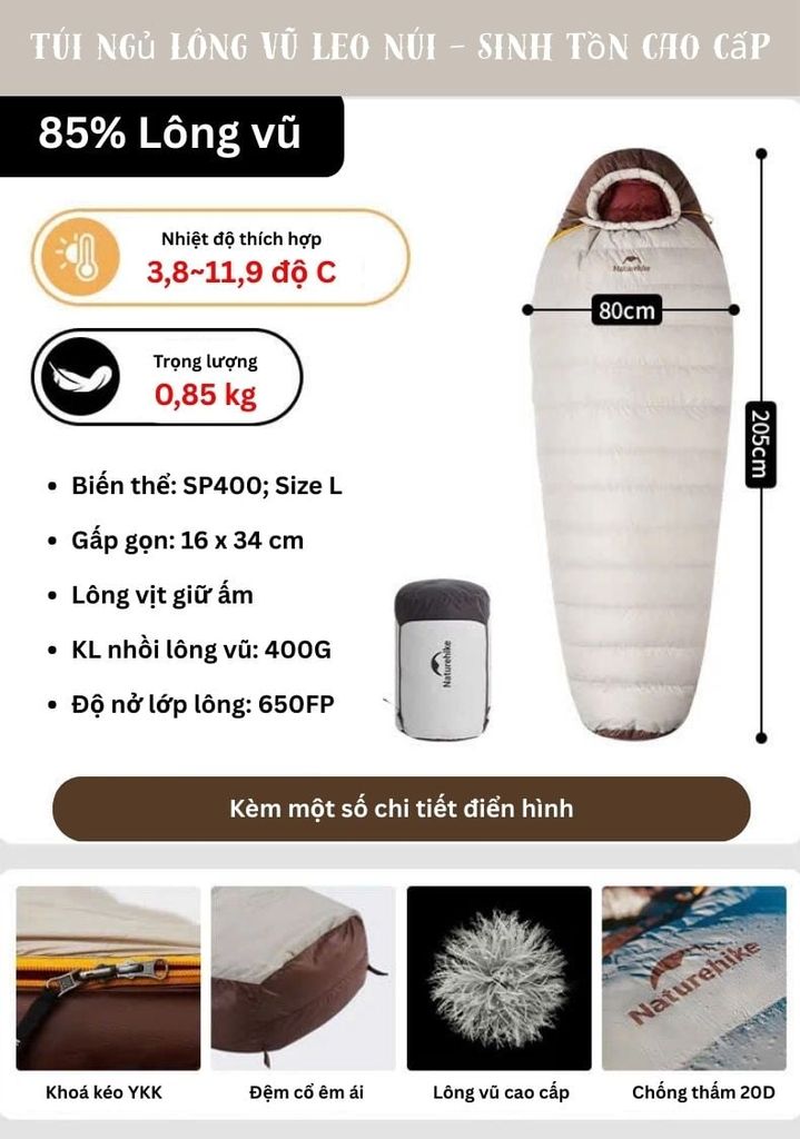 Túi ngủ leo núi Naturehike cao cấp CNK2550WS014