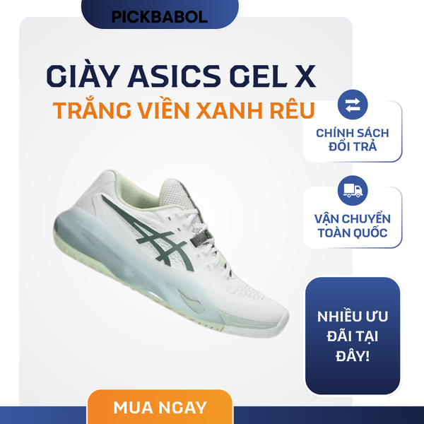 Giày Asics GEL X - Trắng viền xanh rêu 