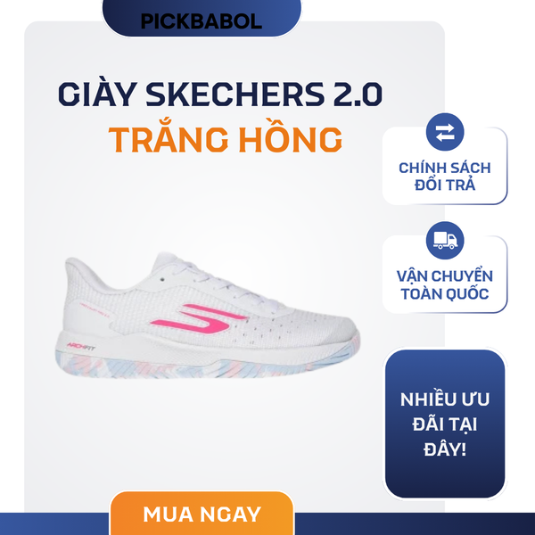  Giày Skechers 2.0 Trắng Hồng 