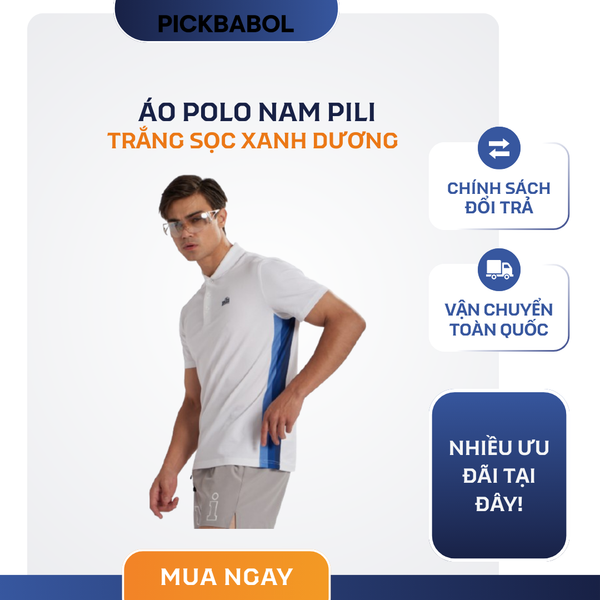  Áo Polo Nam Pili - Trắng sọc xanh dương 