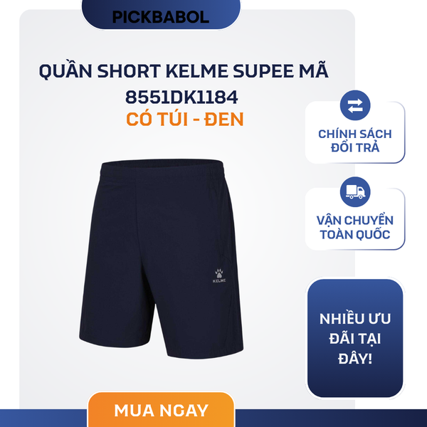  Quần Short Kelme Supee Mã 8551DK1184 Có Túi - Đen 