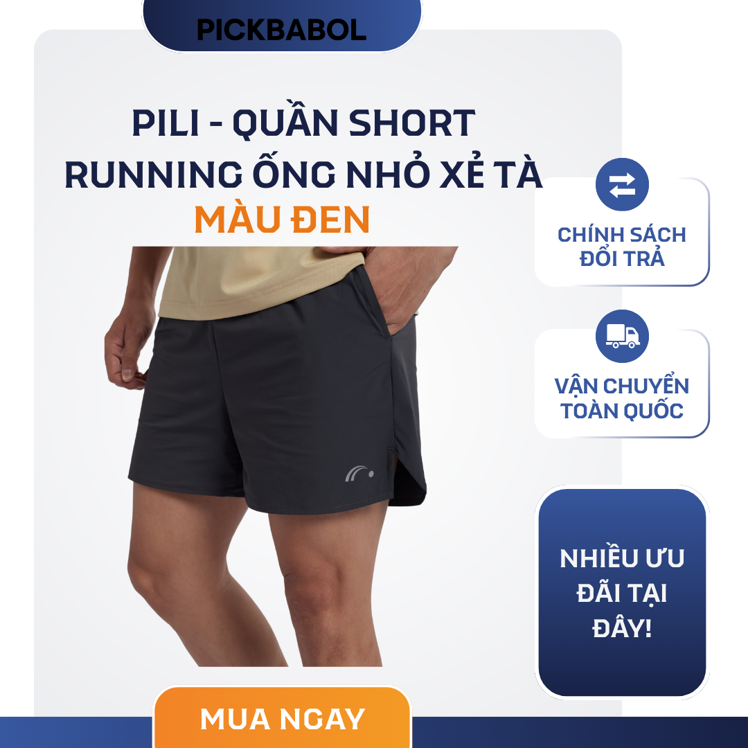  Pili - Quần Short Running Ống Nhỏ Xẻ Tà - Đen 
