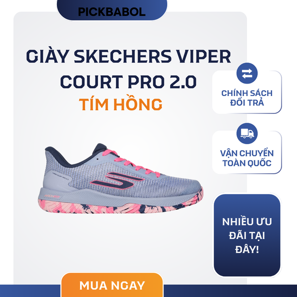  Giày Skechers Viper Court Pro 2.0 - Màu tím hồng 