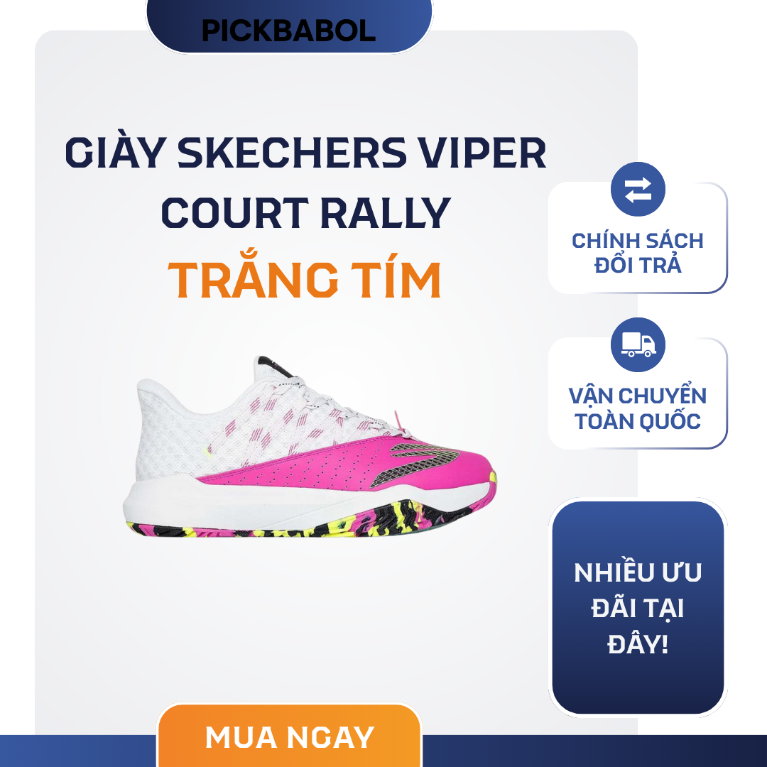  Giày Skechers Viper Court Rally - Trắng Tím 