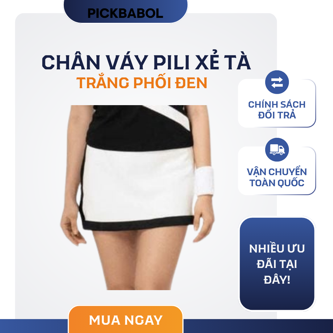  Chân váy Pili xẻ tà - Trắng phối đen 