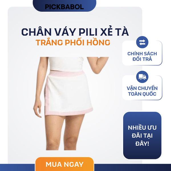  Chân váy Pili xẻ tà - Trắng phối hồng 