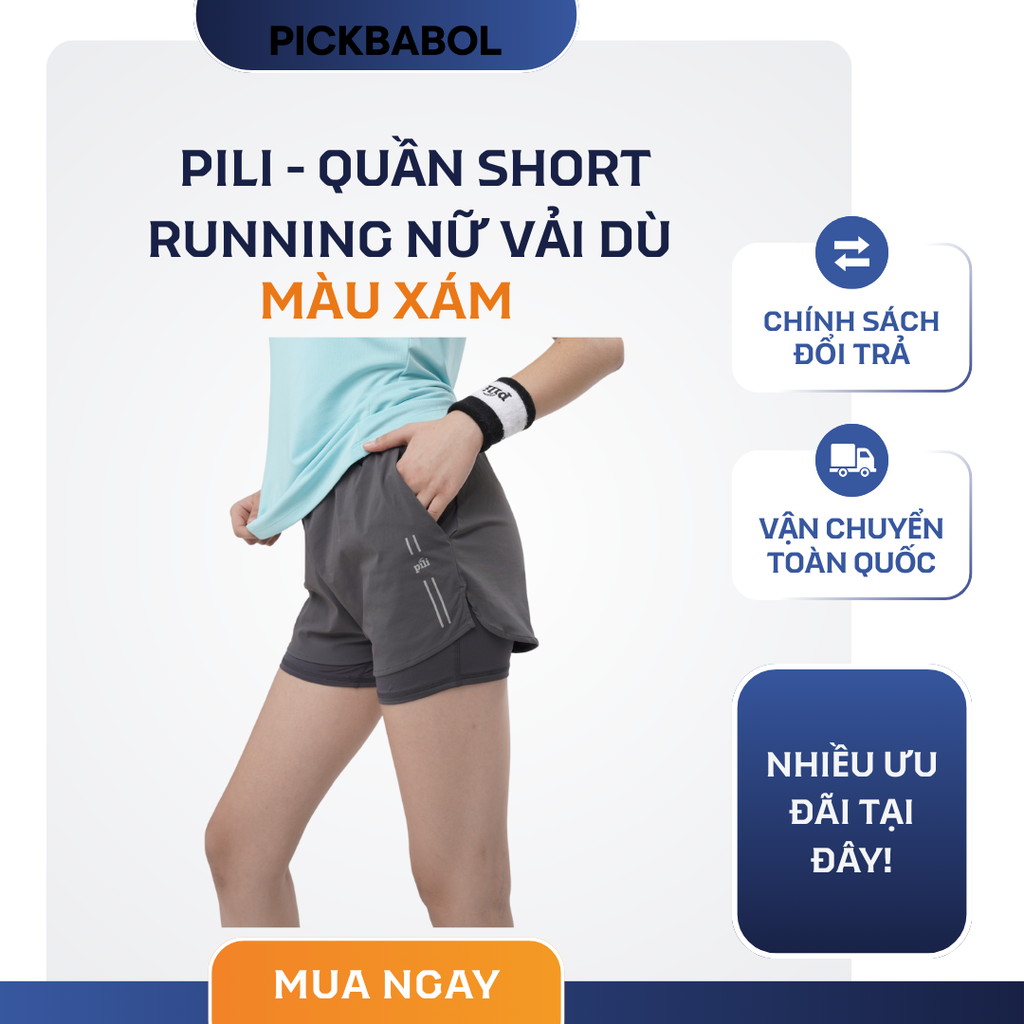  Pili - Quần Short Running Nữ vải dù - Xám 