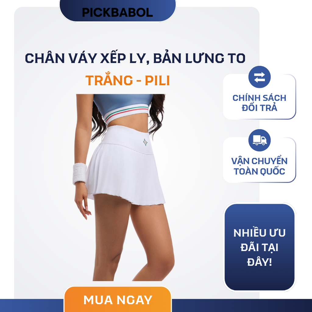 Chân váy xếp ly, bản lưng to - Trắng PILI 