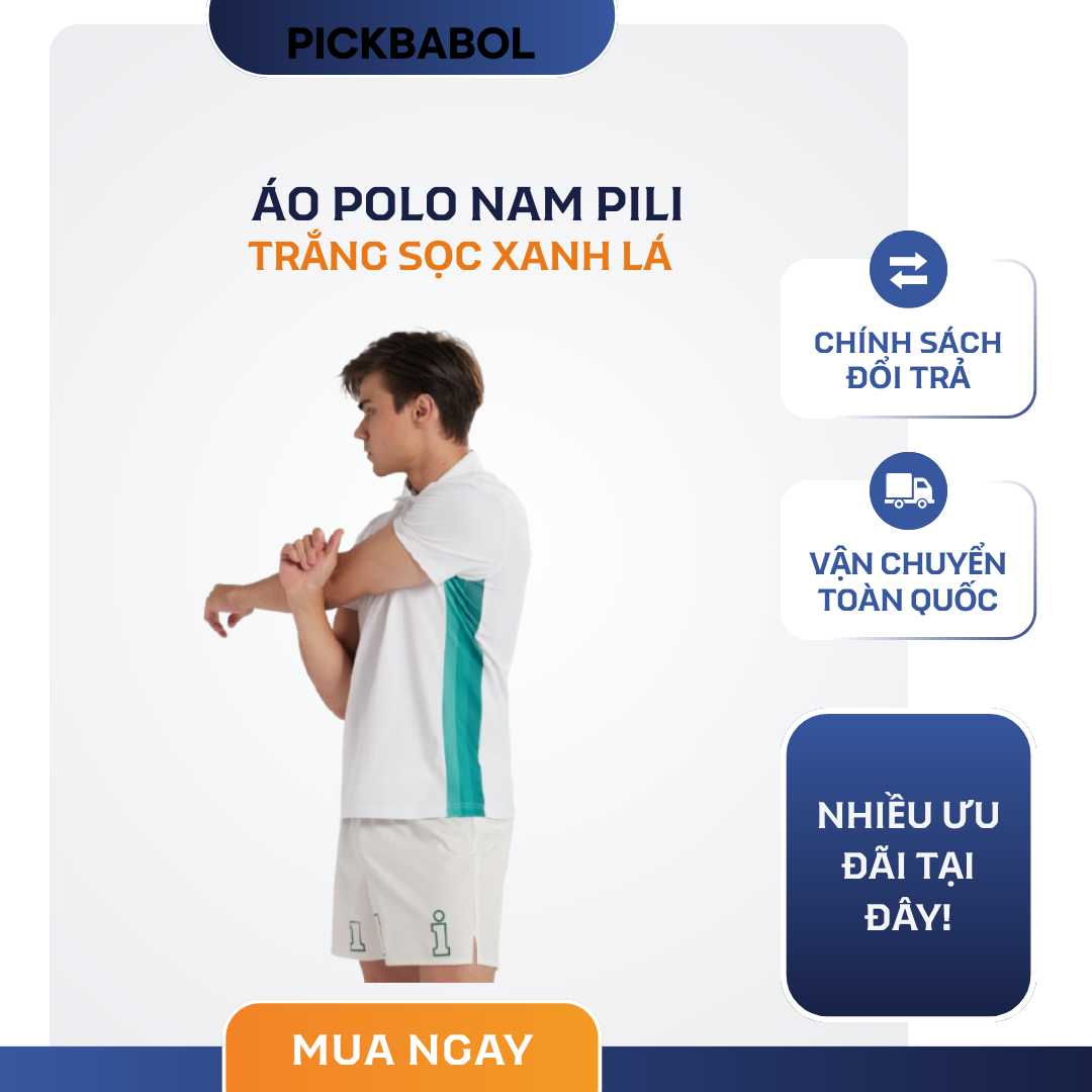  Áo Polo Nam Pili - Trắng sọc xanh lá 