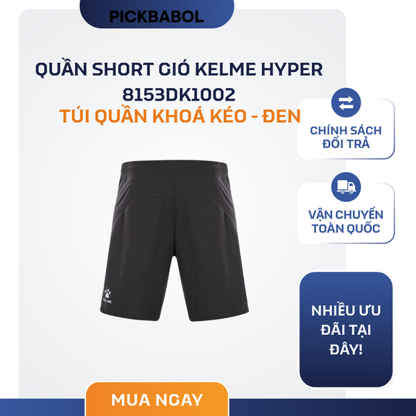  Quần Short Gió Kelme Hyper 8153DK1002 Túi Quần Khoá Kéo - Đen 