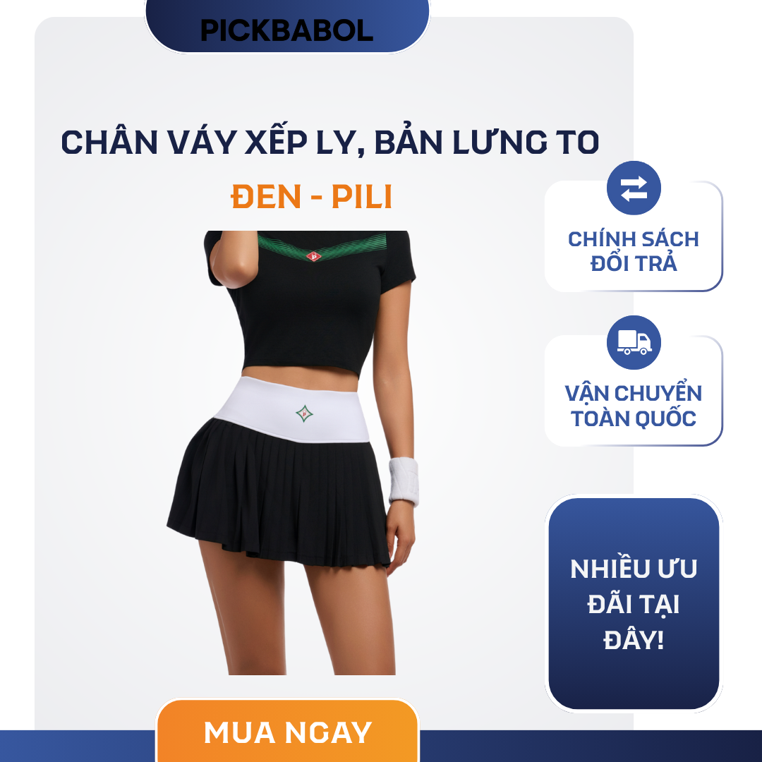  Chân váy xếp ly, bản lưng to - Đen PILI 