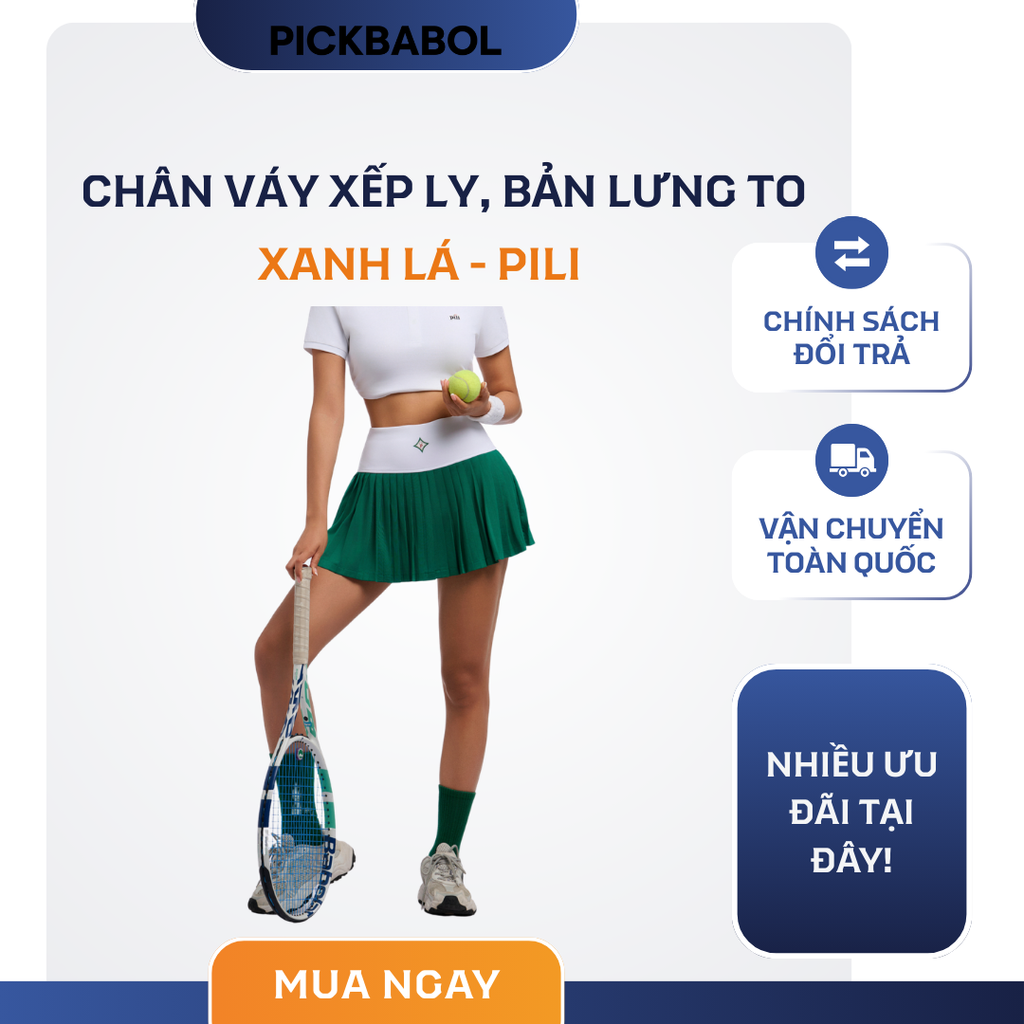  Chân váy xếp ly, bản lưng to - Xanh lá PILI 