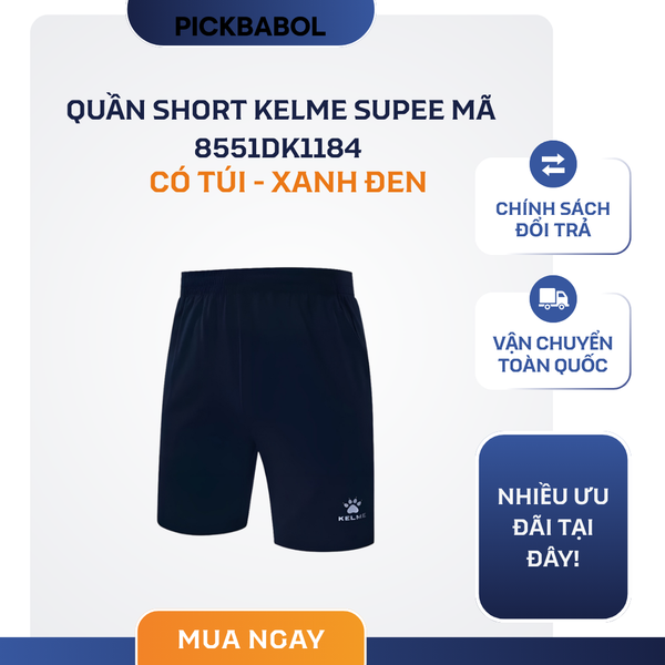  Quần Short Kelme Supee Mã 8551DK1184 Có Túi - Xanh Đen 