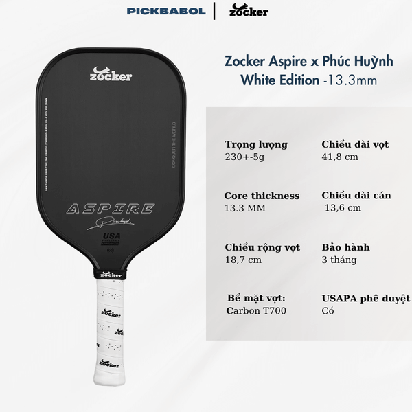  Vợt Pickleball Zocker ASPIRE - 13.3MM 