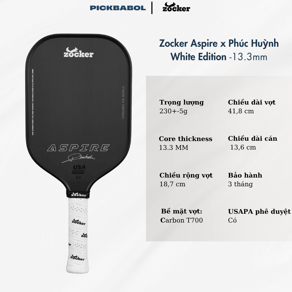  Vợt Pickleball Zocker ASPIRE - 13.3MM 