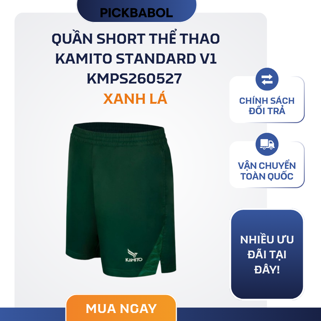  Quần short thể thao Kamito Standard V1 KMPS260527 Xanh lá 