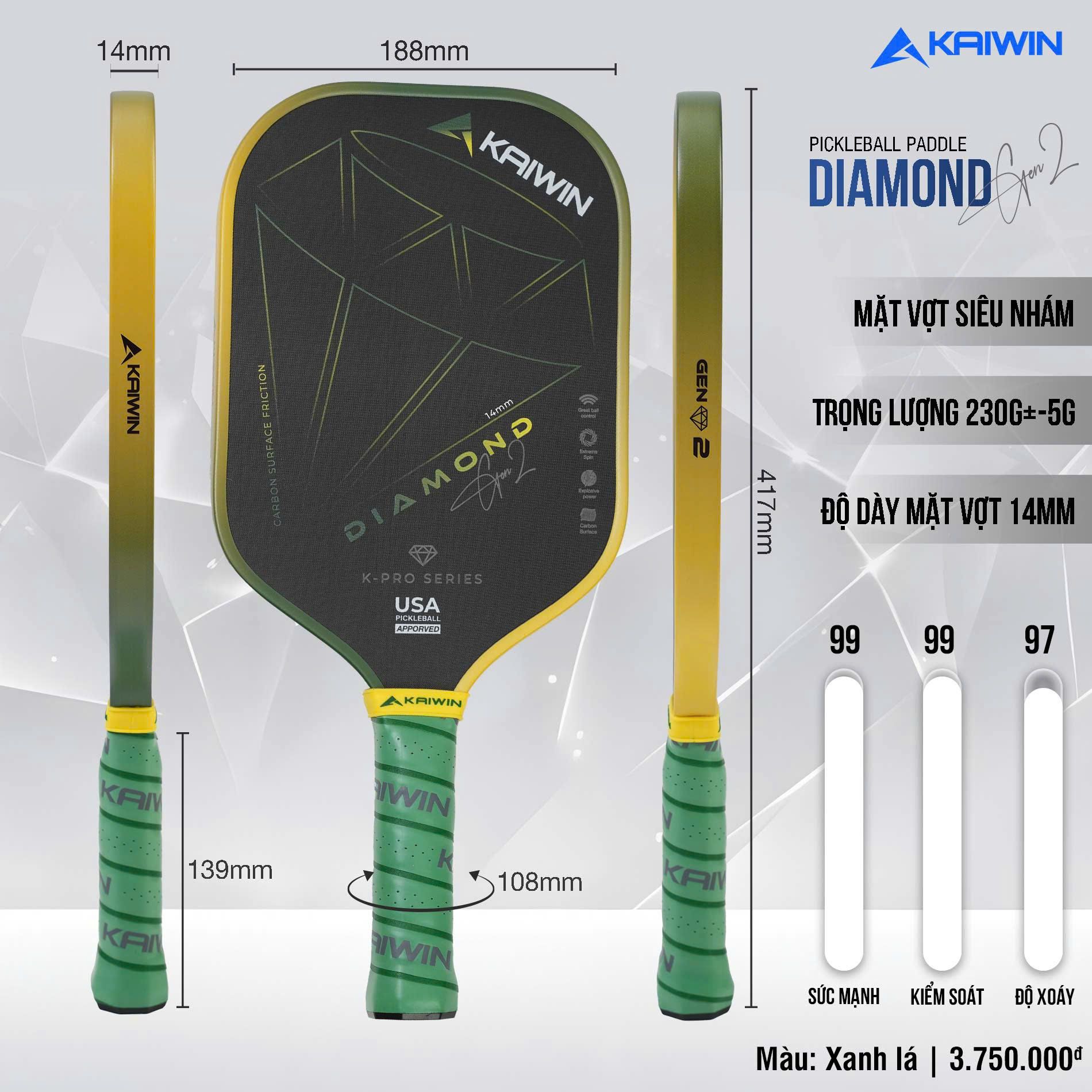  Vợt Kaiwin Diamond Gen 2 - 16mm 