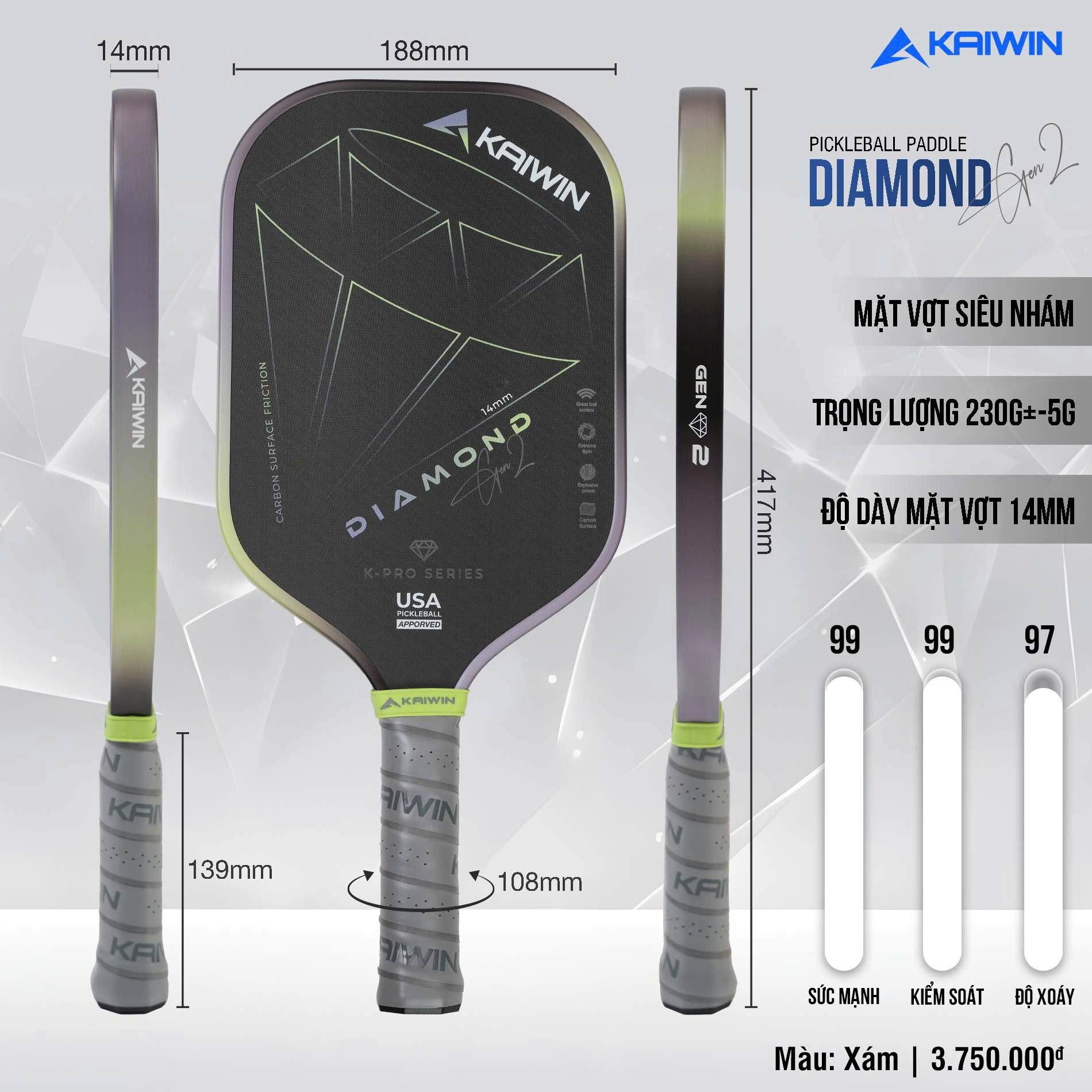  Vợt Kaiwin Diamond Gen 2 - 16mm 