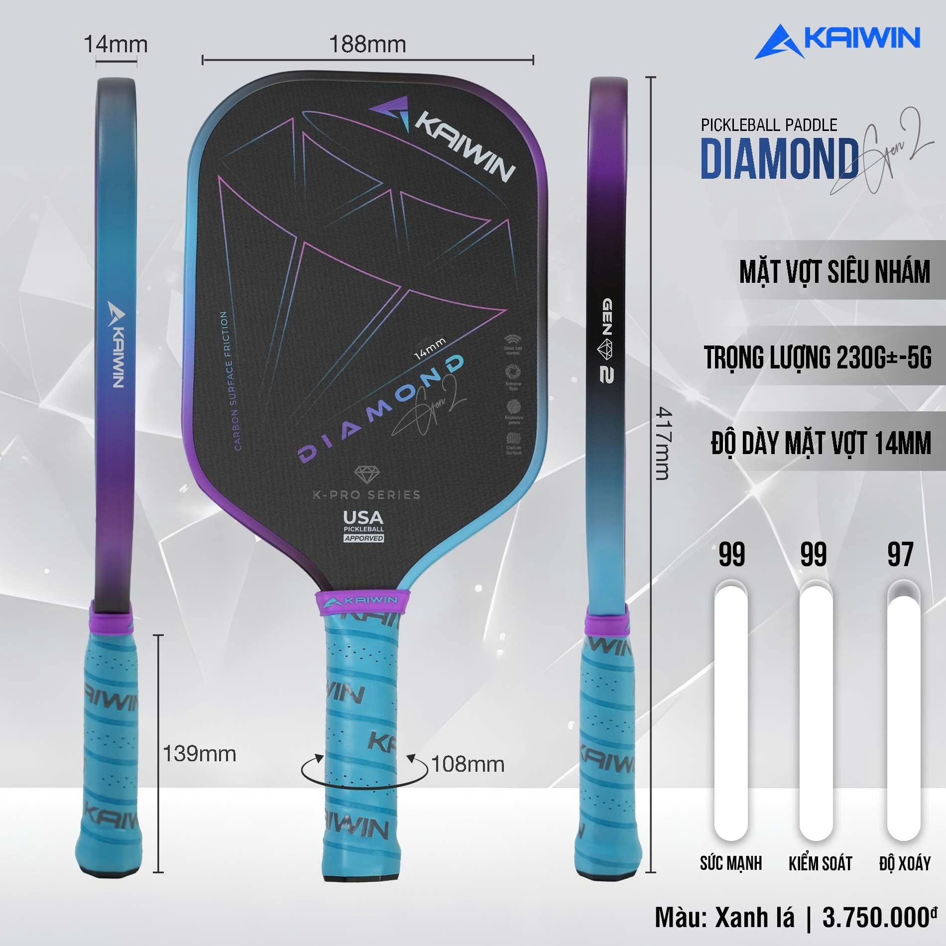  Vợt Kaiwin Diamond Gen 2 - 16mm 