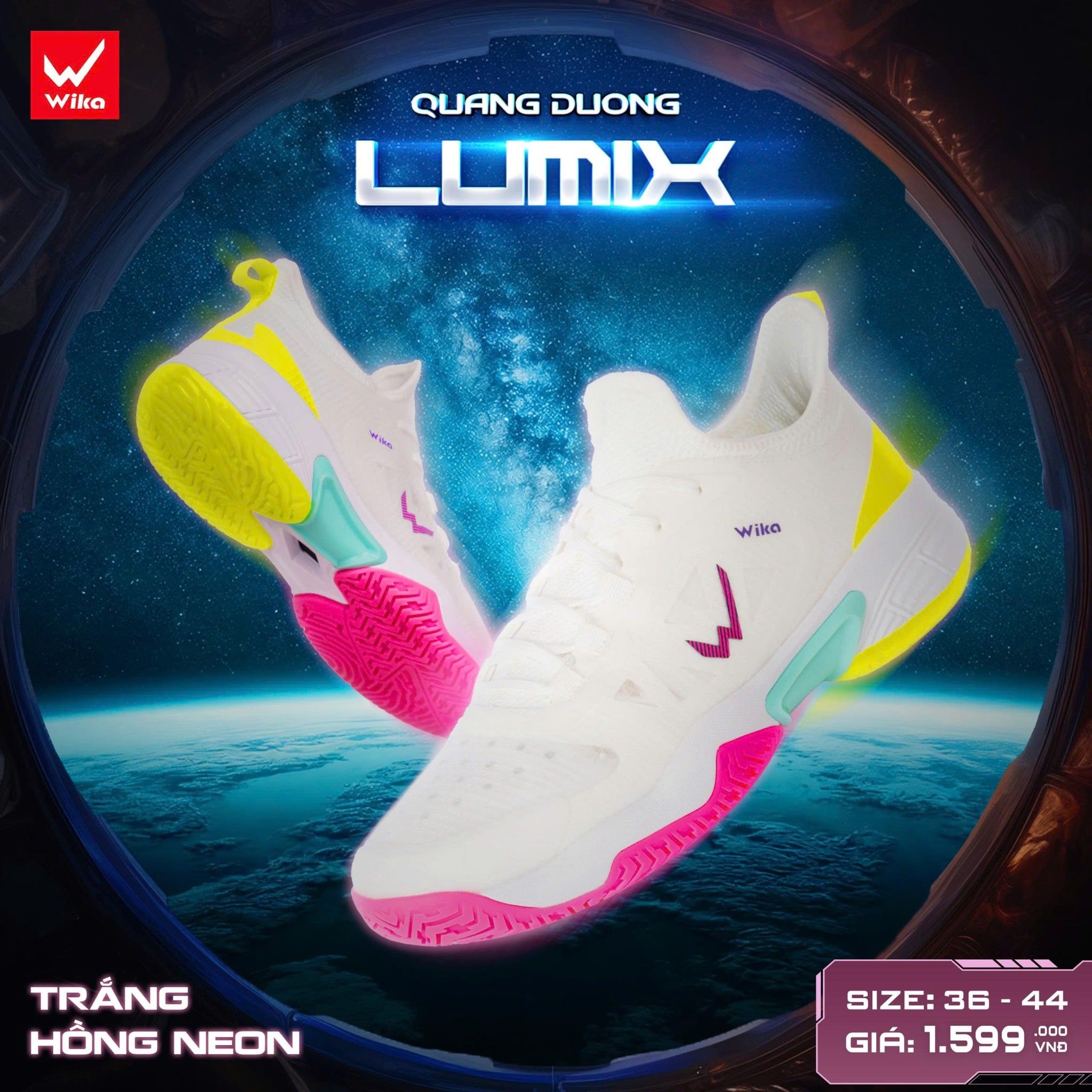  Giày thể thao Wika Lumix - Trắng hồng neon 