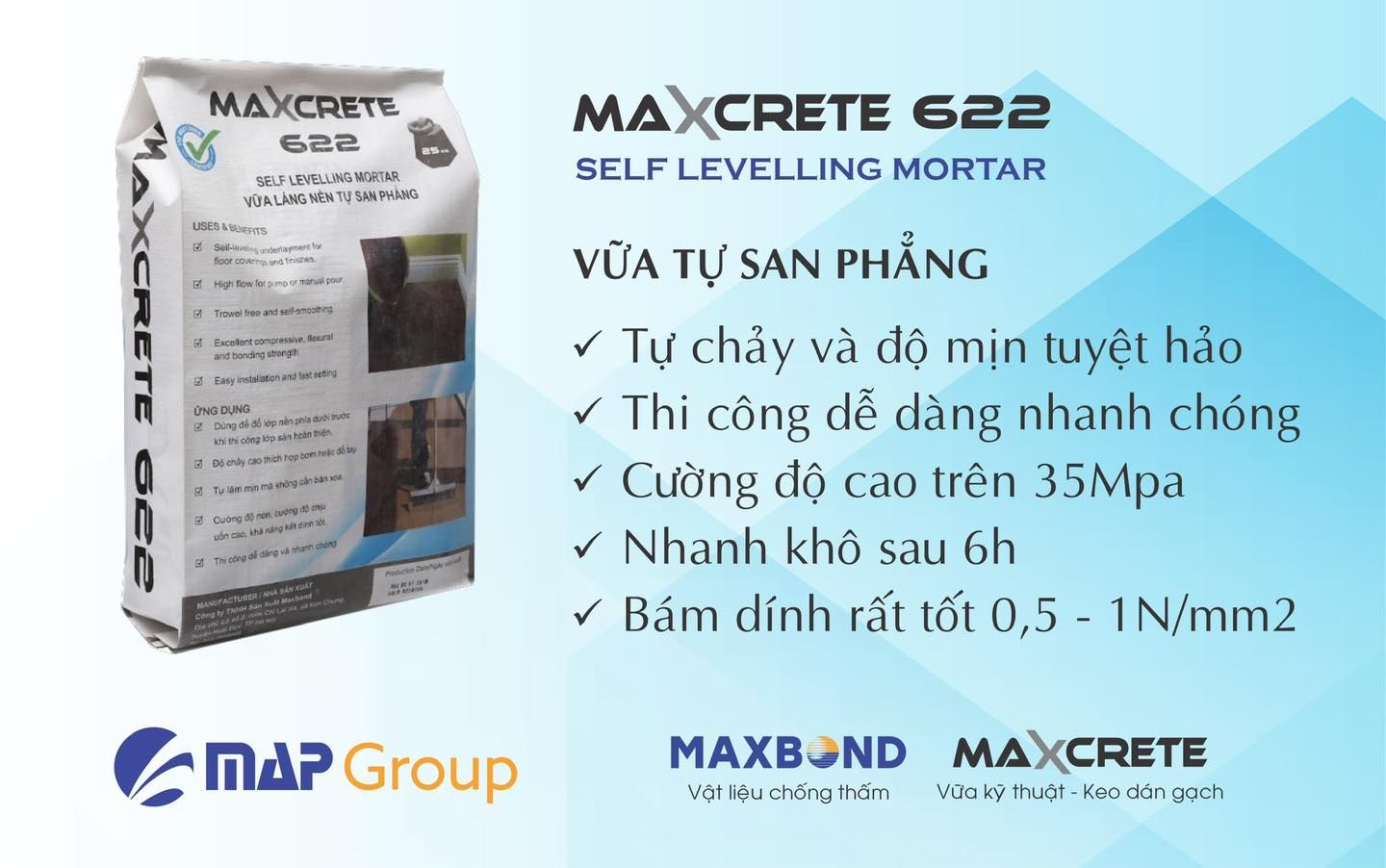  MAXBOND 722 - 25Kg vữa tự san phẳng cường độ cao 