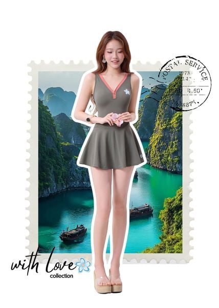 ĐỒ BƠI NỮ XUÂN THU SWIM MỘT MẢNH DÁNG VÁY PHỐI HOA KIỂU VK23