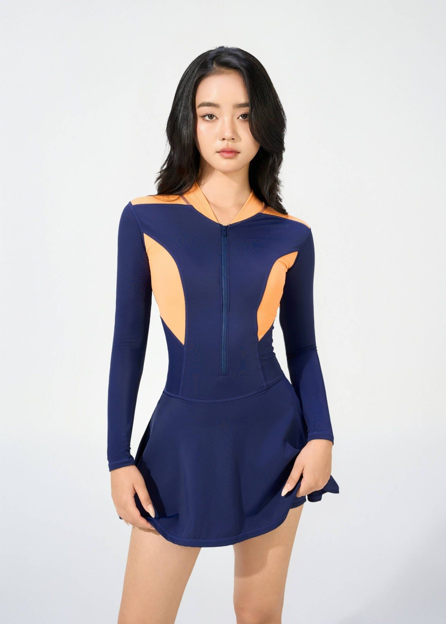 ĐỒ BƠI NỮ XUÂN THU SWIM MỘT MẢNH DÁNG VÁY TAY DÀI CHỐNG NẮNG TÔN DÁNG VK58 