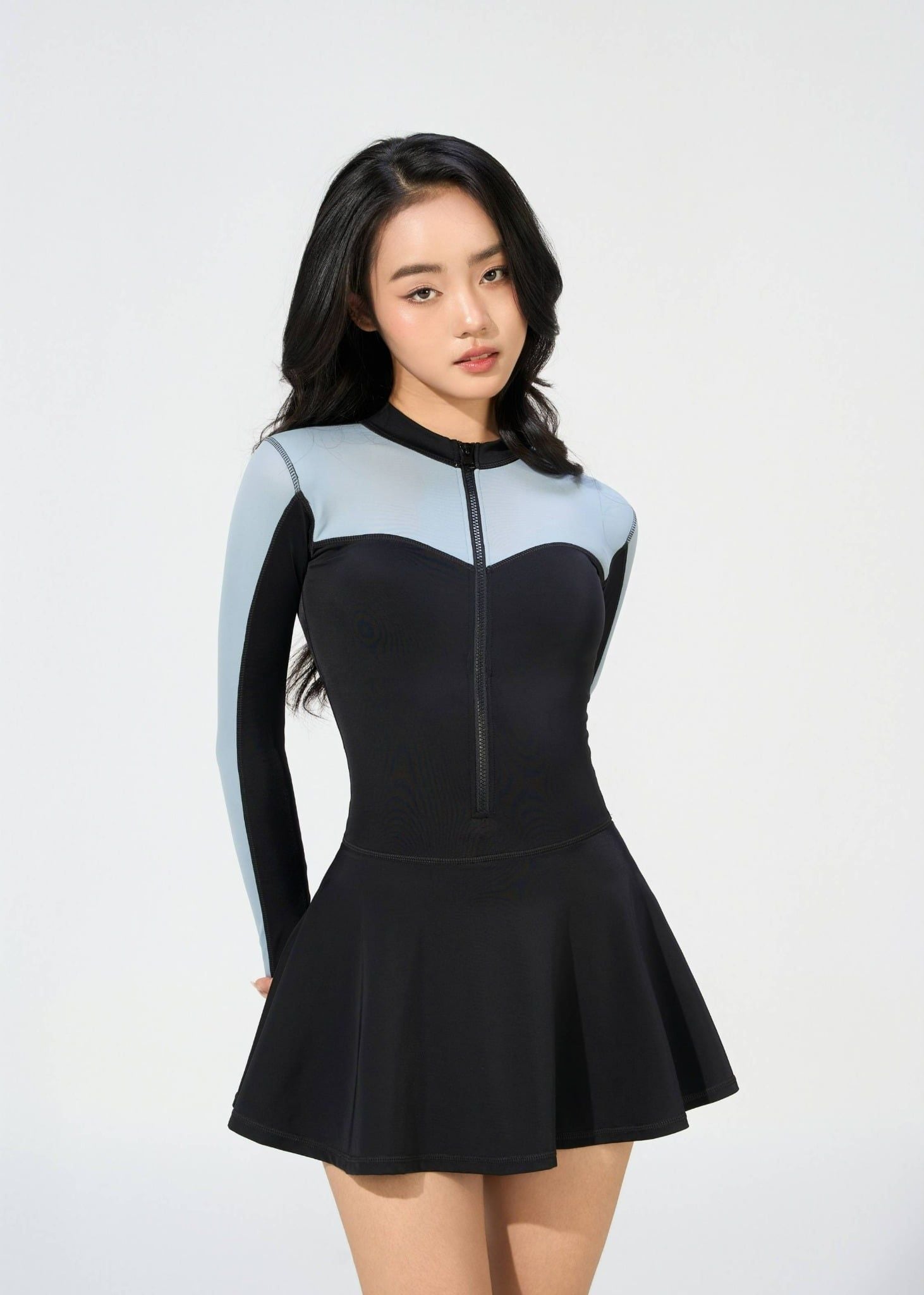  ĐỒ BƠI NỮ XUÂN THU SWIM MỘT MẢNH DÁNG VÁY TAY DÀI CHỐNG NẮNG TÔN DÁNG VK61 