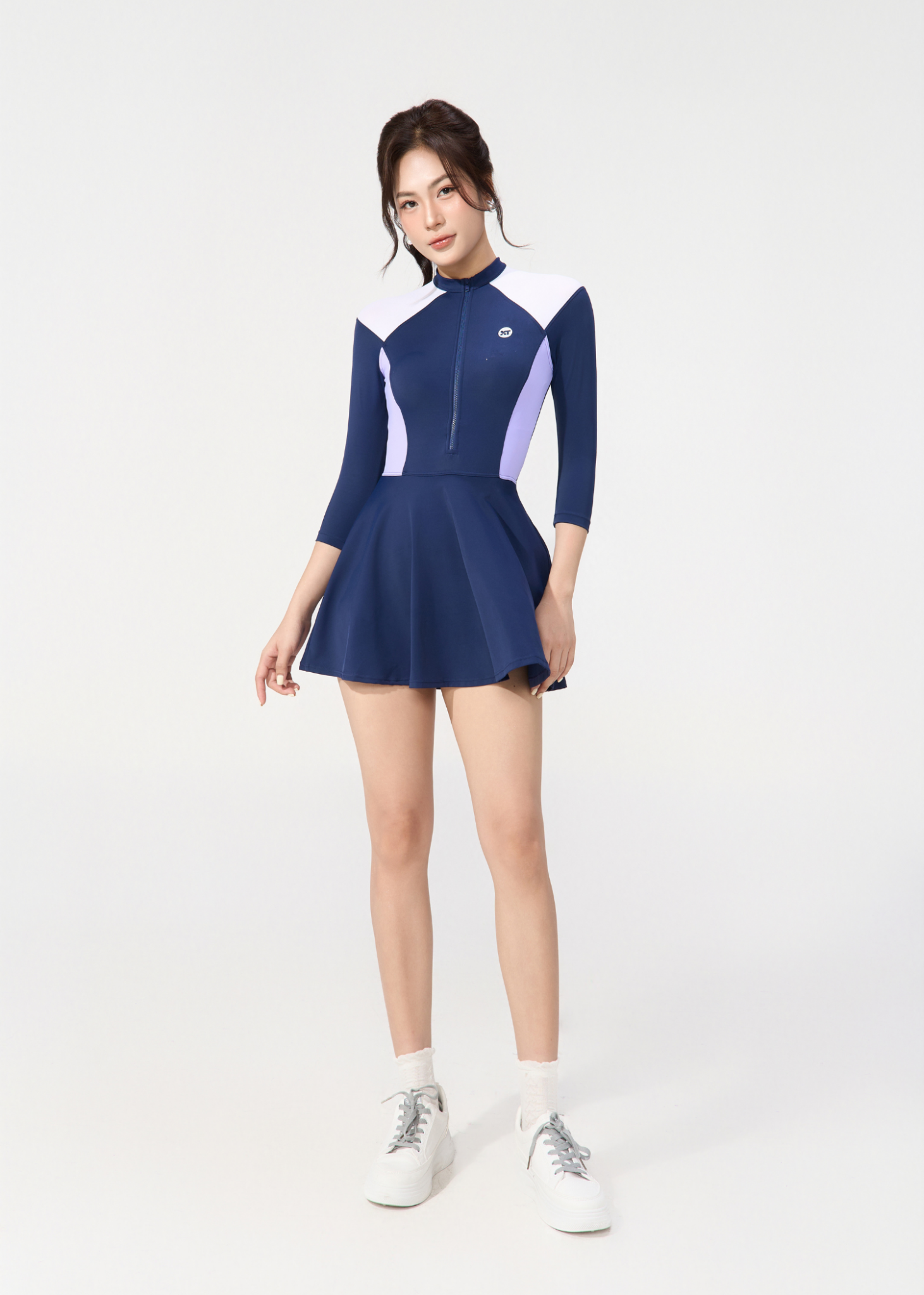  Đồ Bơi Nữ Xuân Thu Swim Một Mảnh Dáng Váy Tay Dài Chống Nắng VK48 