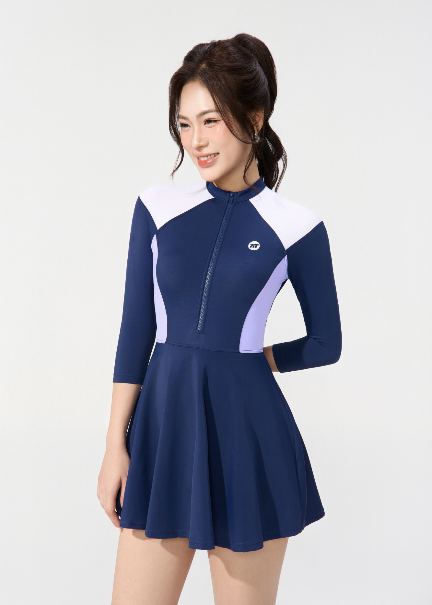  Đồ Bơi Nữ Xuân Thu Swim Một Mảnh Dáng Váy Tay Dài Chống Nắng VK48 
