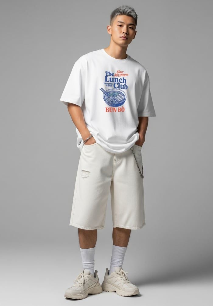 Áo thun hình in phom Boxy - SaiGon Dinner T-shirt - Trắng