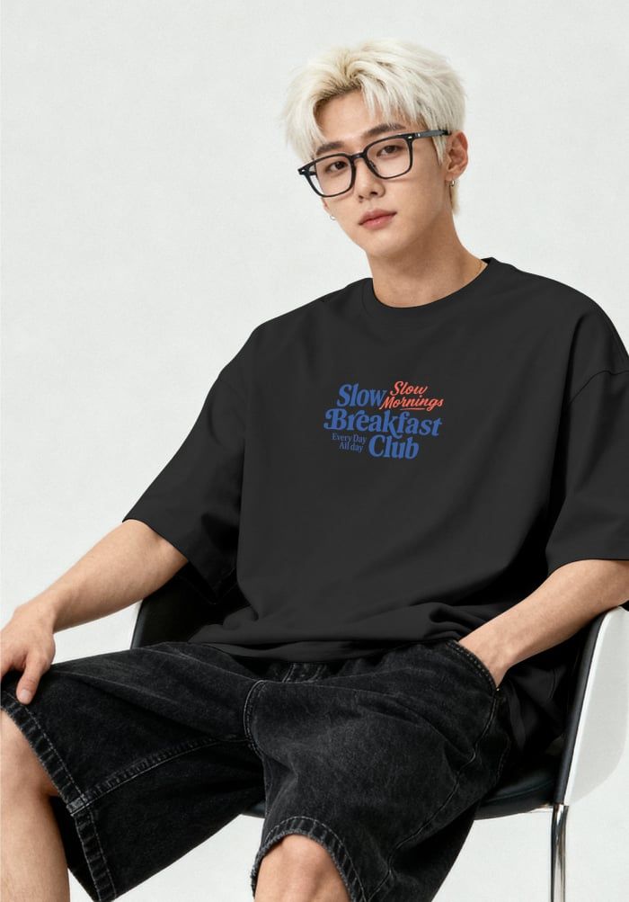 Áo thun hình in phom Boxy - SaiGon Dinner T-shirt - Đen