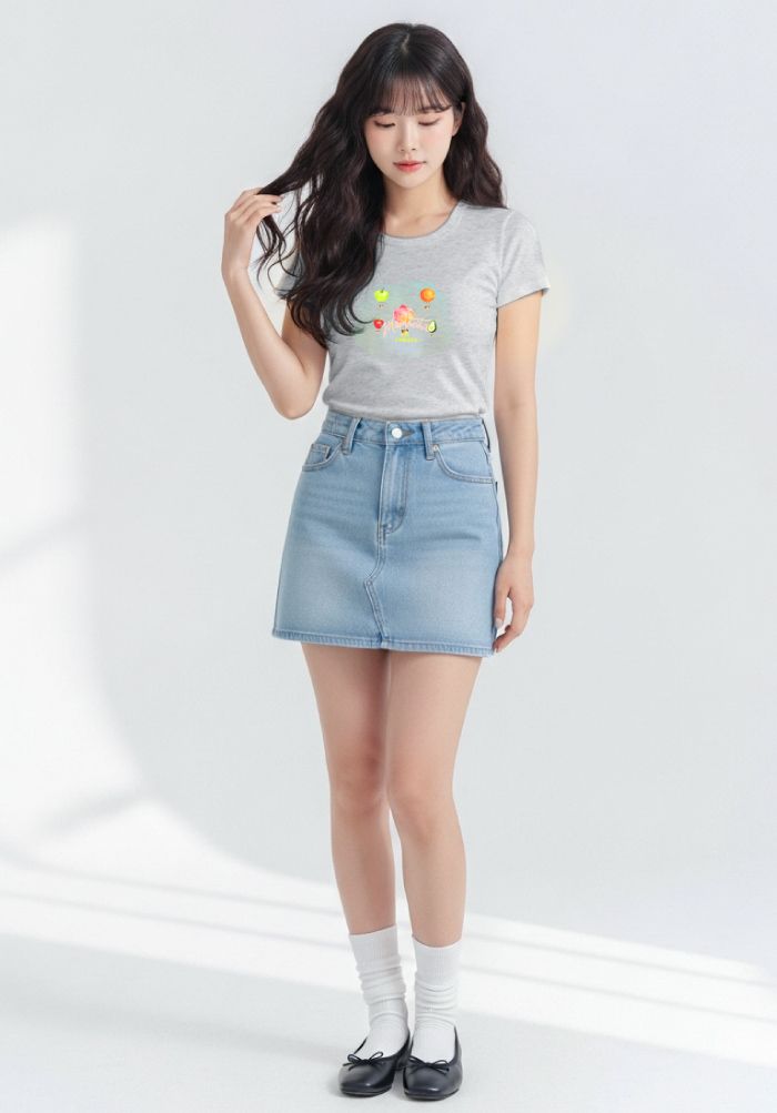 Áo thun hình in nữ - Messages of Joy, Worn with Love Collection - Melange Xám