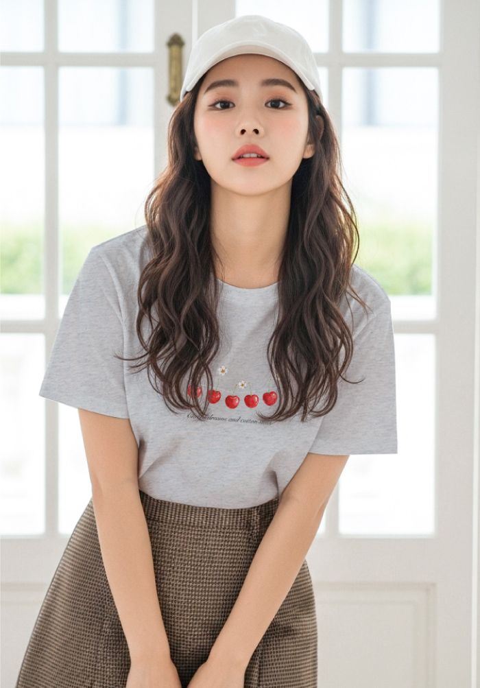 Áo thun hình in nữ - Messages of Joy, Worn with Love Collection - Melange Xám