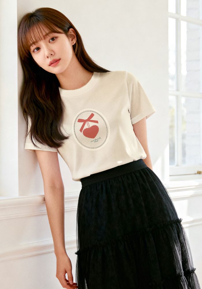 Áo thun hình in nữ - Messages of Joy, Worn with Love Collection - Kem