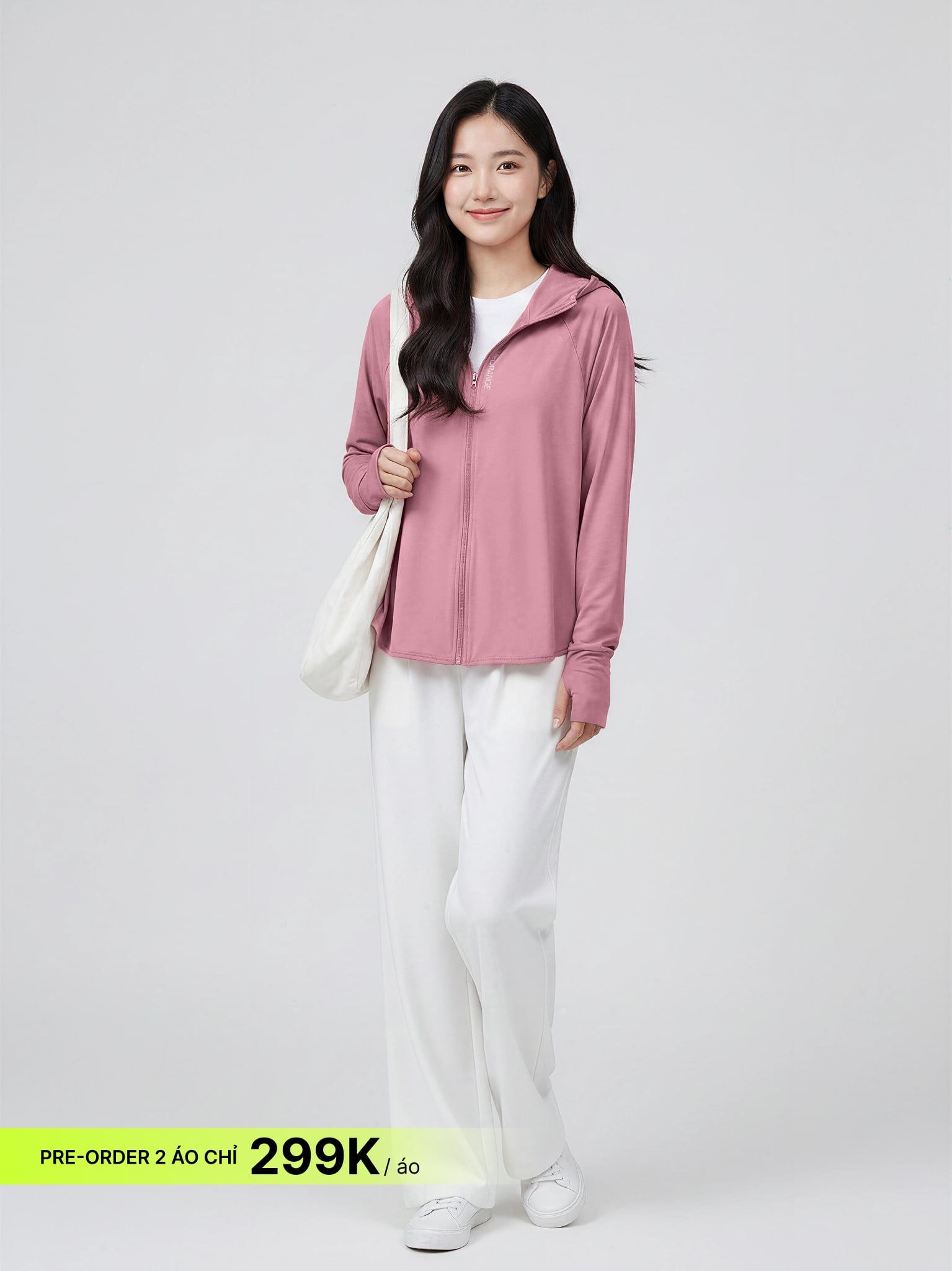 [PRE-ORDER] Áo Khoác Nữ Cánh Dơi UV Cool Lite Hoodie 2 Thun Lạnh Chống Tia UV LIMEORANGE - Hồng