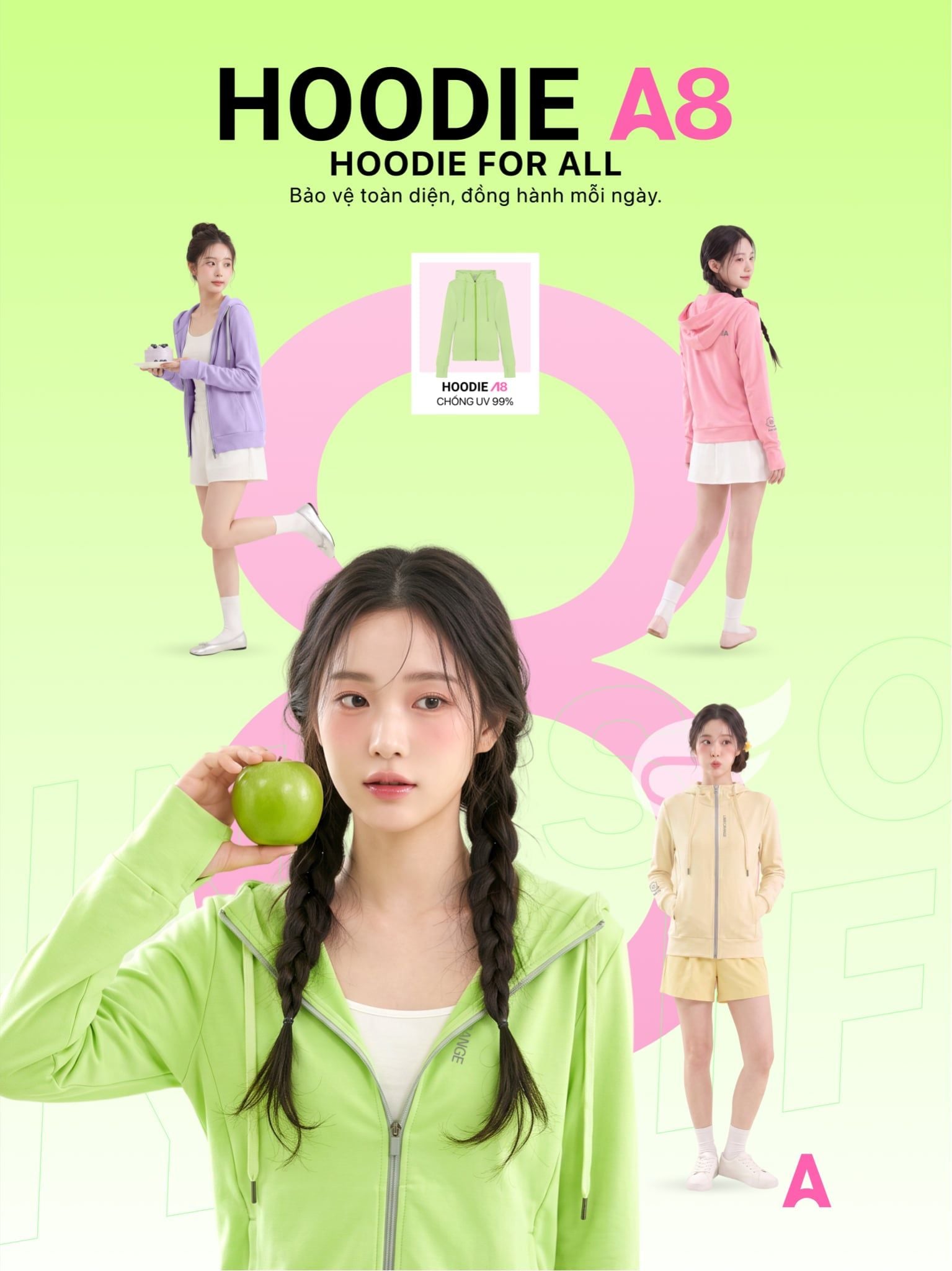 Áo Khoác Cotton Nữ Chống Nắng Chống Tia UV 99,8% Hoodie A8