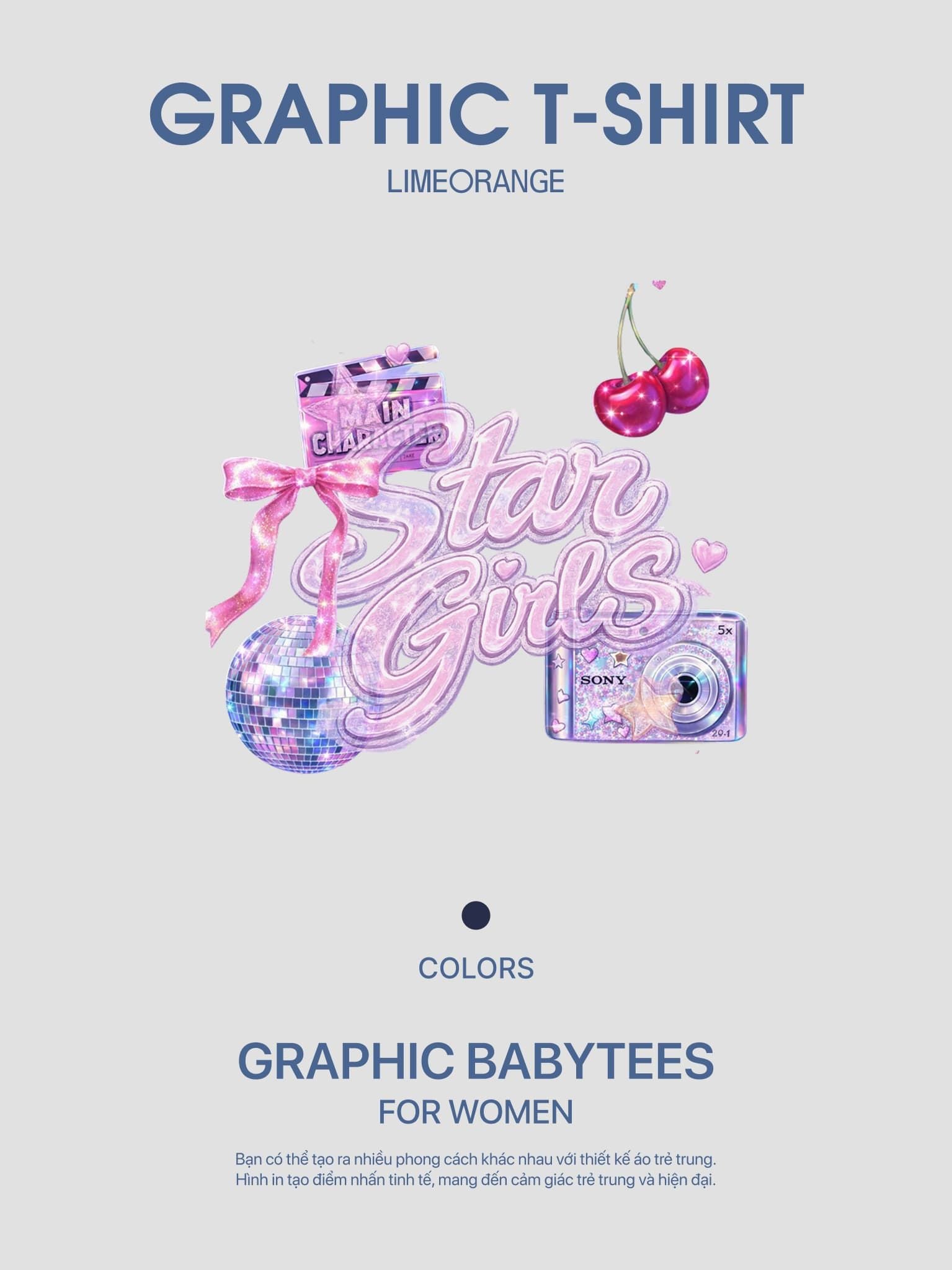 Áo Thun Baby Fit Graphic Star Girls LIMEORANGE