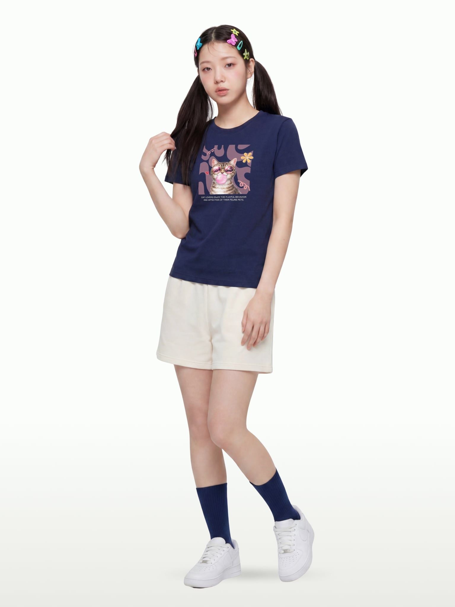 Áo Thun Baby Fit Graphic Cat Lovers LIMEORANGE - Navy