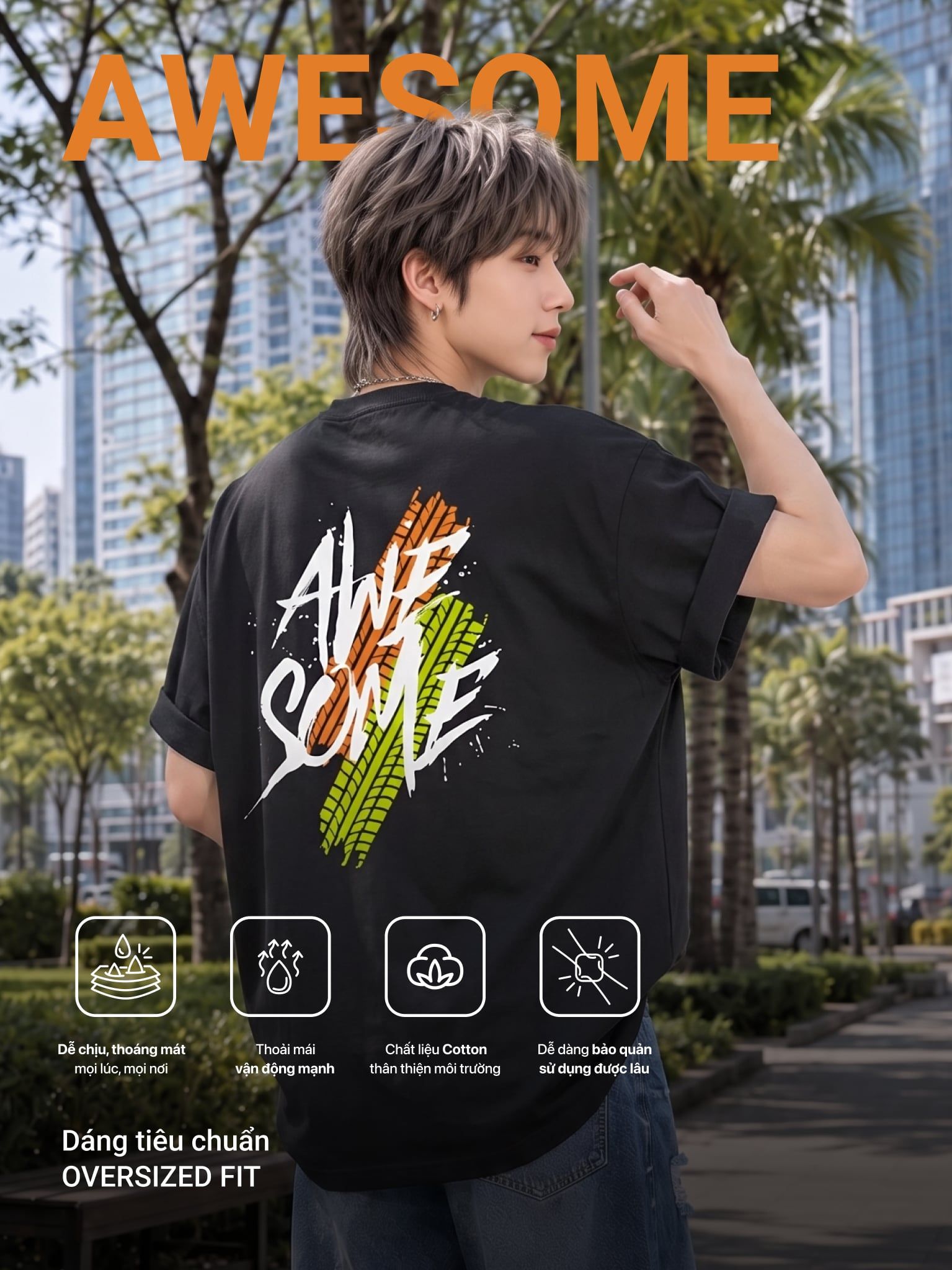Áo Thun Nam Oversize Graphic AWESOME LIMEORANGE