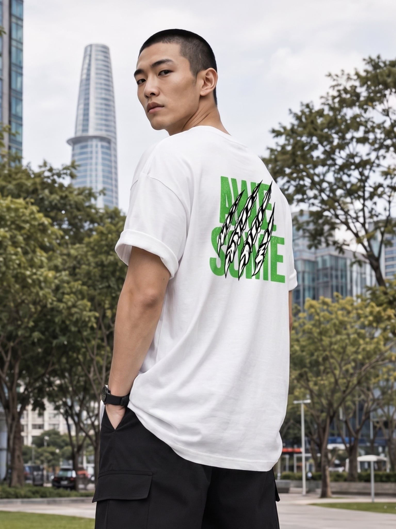 Áo Thun Nam Oversize Graphic AWE SOME LIMEORANGE