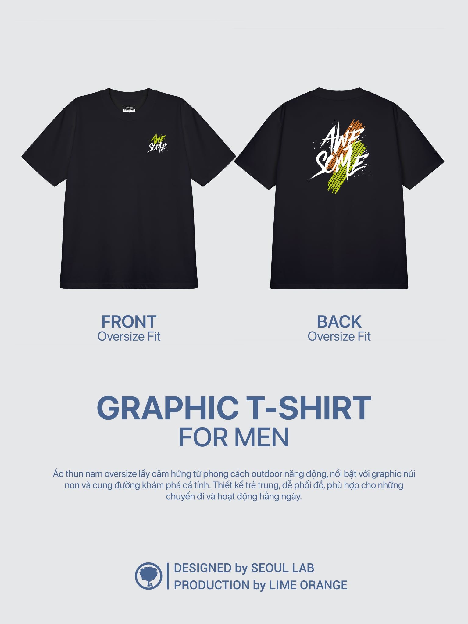 Áo Thun Nam Oversize Graphic AWESOME LIMEORANGE